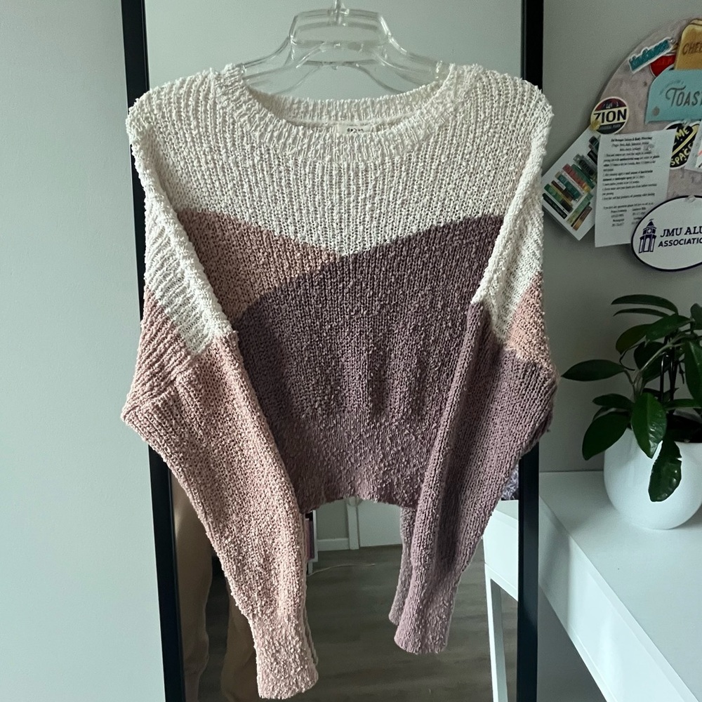 Color block cropped cinch waist sweater
